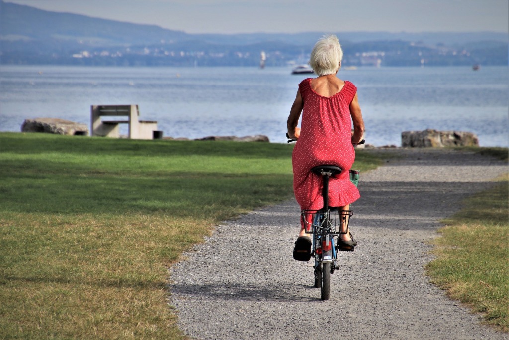biking, woman, elderly, exercise
